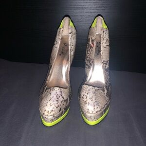 Qupid Snakeskin and Neon Green Heels